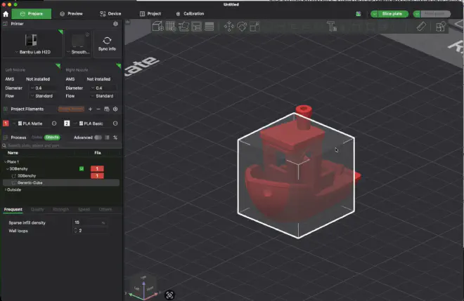 benchy with a cube negative volume